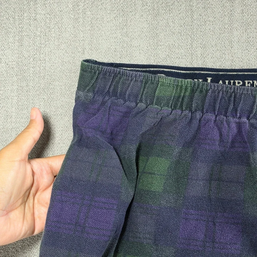 Polo Ralph Lauren Pajama Pants Mens L Purple Green Plaid Cotton Lounge Sleepwear
